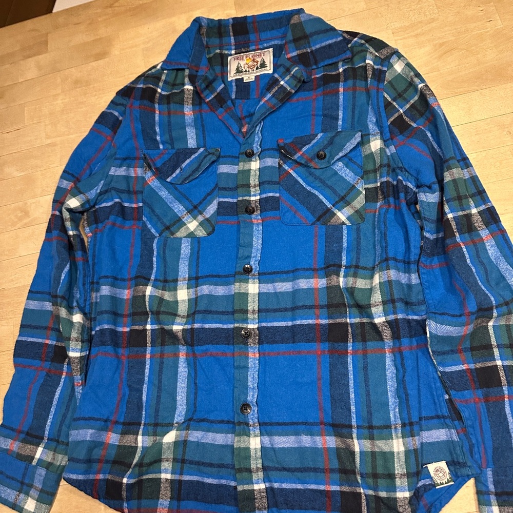 Free Planet Blue Plaid Casual Button Down Shirt